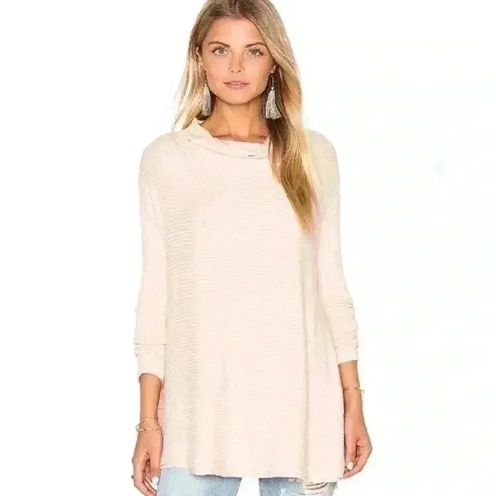 We the Free People Lover Pink Mock Neck Ribbed Thermal Open Back Long Sleeve XS